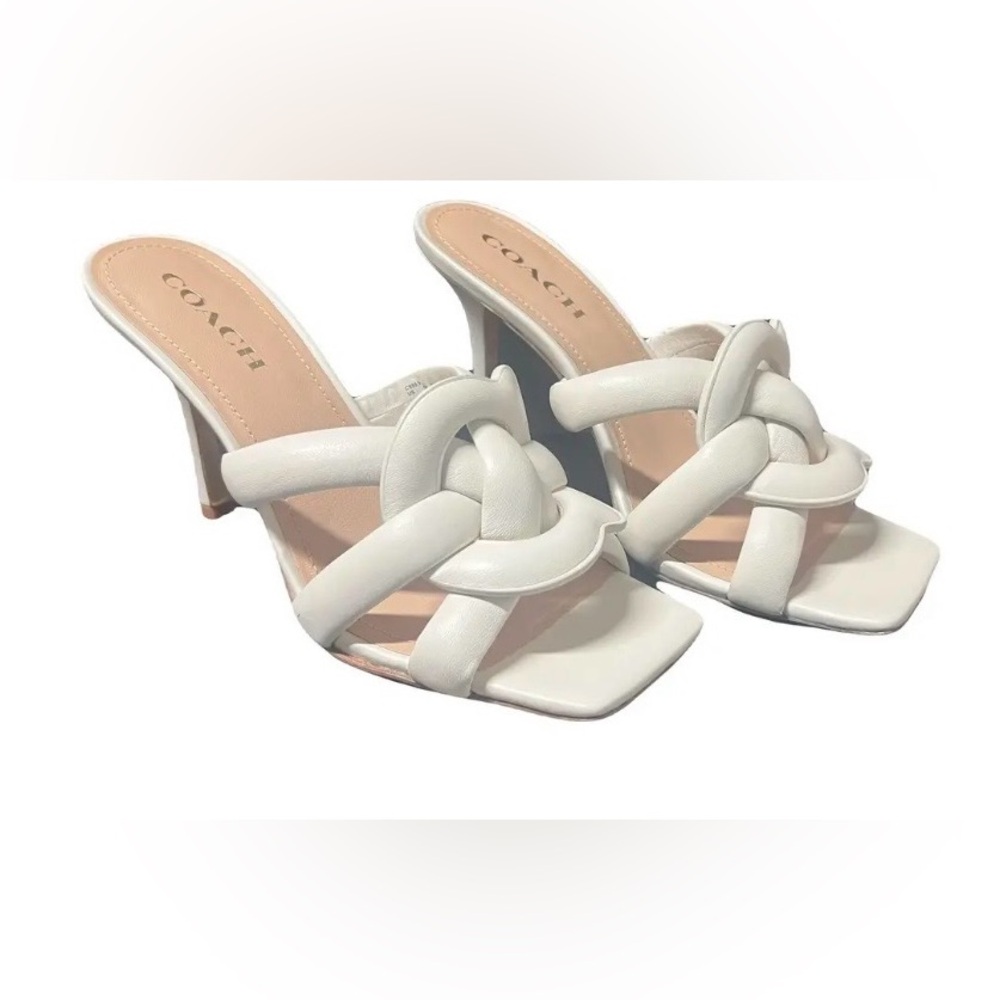 Coach Women's White Leather open toe heels